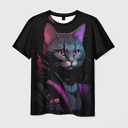 Мужская футболка Кот в стиле киберпанк