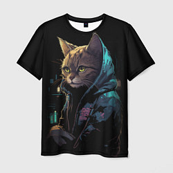 Мужская футболка Кот в стиле киберпанк