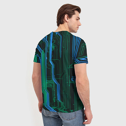 Мужская футболка Кибер схемы синие / 3D-принт – фото 4