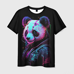 Мужская футболка Панда в красках киберпанк