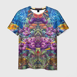 Мужская футболка Зеркальный цветочный паттерн с птицами - мода - не