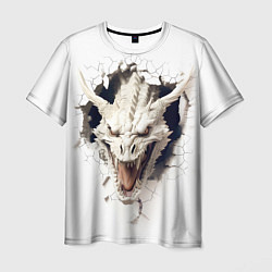 Мужская футболка Белый дракон выглядывает из стены