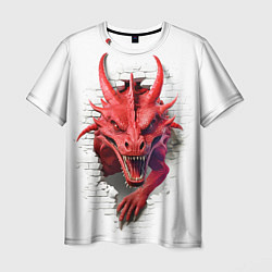 Мужская футболка Красный дракон выглядывает из стены