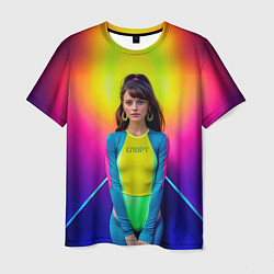 Мужская футболка Девушка гимнастка в неоновом зале