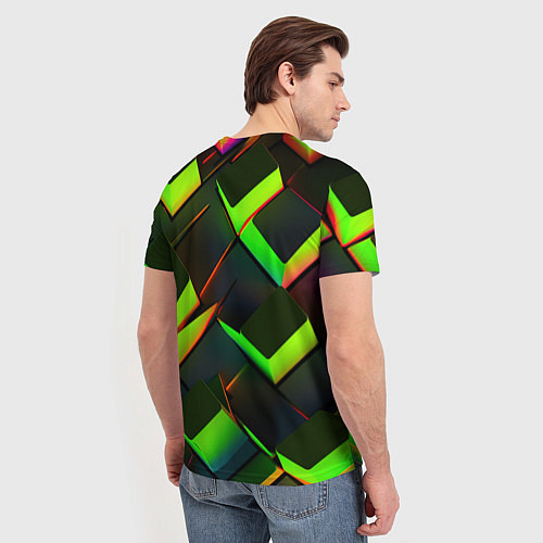 Мужская футболка Зеленые неоновые плитки / 3D-принт – фото 4