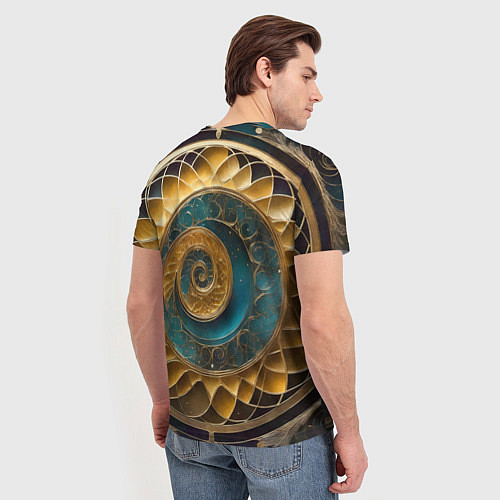 Мужская футболка Синий золотой водоворот декоративный орнамент / 3D-принт – фото 4