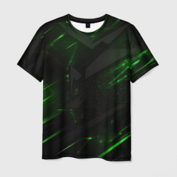 Мужская футболка Dark black green abstract