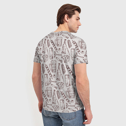 Мужская футболка Паттерн с стеклянной кружкой и шашлыком в стиле кр / 3D-принт – фото 4