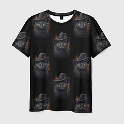 Мужская футболка Паттерн с черными котами в шляпах