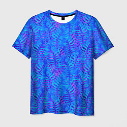 Футболка мужская Синие неоновые листья, цвет: 3D-принт