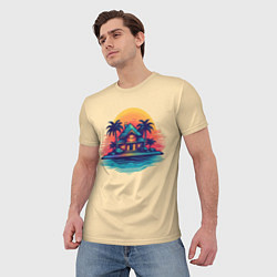 Футболка мужская Дом и пальмы на фоне заката, цвет: 3D-принт — фото 2