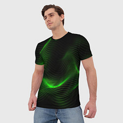 Футболка мужская Зеленая абстракция на черном фоне, цвет: 3D-принт — фото 2