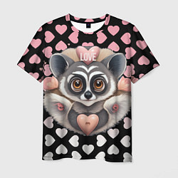 Мужская футболка Лемур и сердечки с надписью love