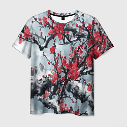 Мужская футболка Лепестки цветущей вишни - сакура