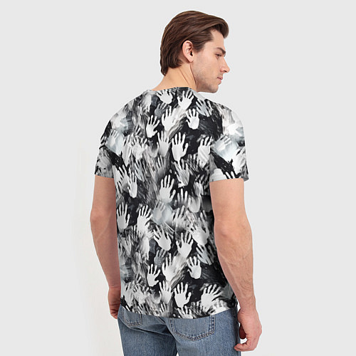 Мужская футболка Черно-белые отпечатки ладоней / 3D-принт – фото 4