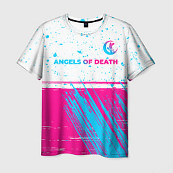 Мужская футболка Angels of Death neon gradient style: символ сверху