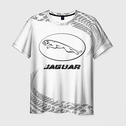 Мужская футболка Jaguar speed на светлом фоне со следами шин