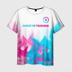 Мужская футболка Ghost of Tsushima neon gradient style: символ свер