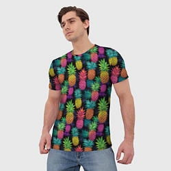 Футболка мужская Разноцветные ананасы паттерн, цвет: 3D-принт — фото 2