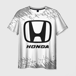 Мужская футболка Honda speed на светлом фоне со следами шин