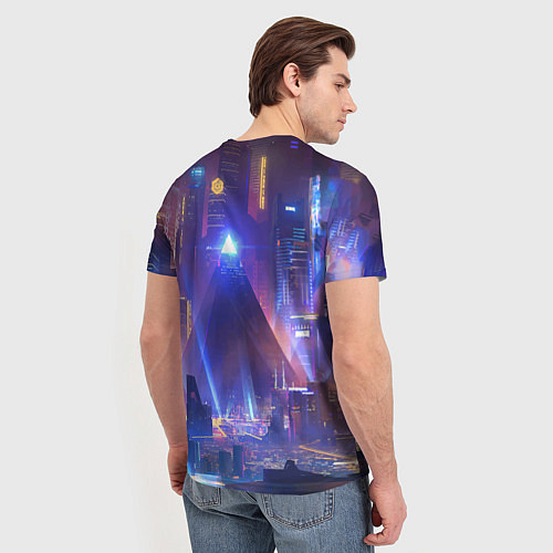 Мужская футболка Девчонка в маске в мегаполисе - киберпанк / 3D-принт – фото 4