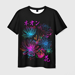 Мужская футболка Неоновые цветы - японский стиль