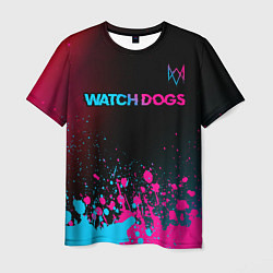 Мужская футболка Watch Dogs - neon gradient: символ сверху
