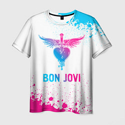Футболка мужская Bon Jovi neon gradient style, цвет: 3D-принт