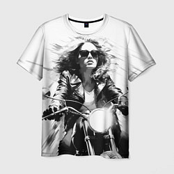 Мужская футболка Девушка на ретро мотоцикле
