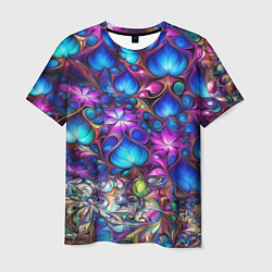 Мужская футболка Абстракция синие листья и фиолетовый цветы