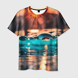 Мужская футболка Поверхность воды на закате макро