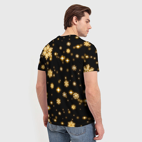 Мужская футболка Новый 2024 год - золотые снежинки / 3D-принт – фото 4