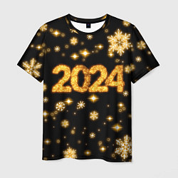 Мужская футболка Новый 2024 год - золотые снежинки