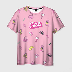 Мужская футболка Лиза - в стиле барби: аксессуары на розовом паттер