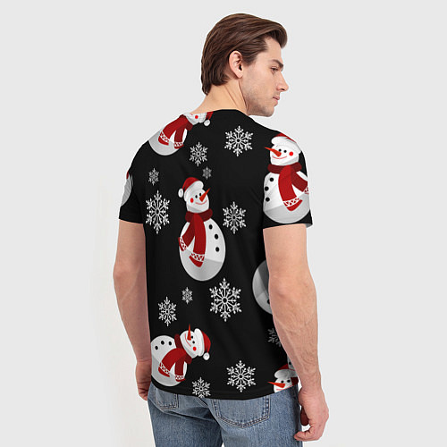Мужская футболка Снеговички в зимних шапочках со снежинками / 3D-принт – фото 4