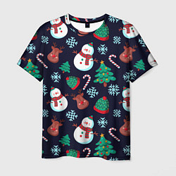 Мужская футболка Снеговички с рождественскими оленями и елками