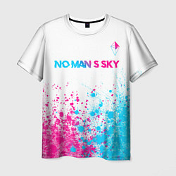 Мужская футболка No Mans Sky neon gradient style: символ сверху