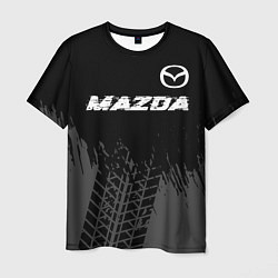 Мужская футболка Mazda speed на темном фоне со следами шин: символ