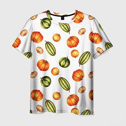 Мужская футболка Разноцветные тыквы - паттерн