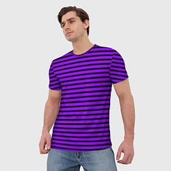 Футболка мужская Фиолетовый в чёрную полоску, цвет: 3D-принт — фото 2