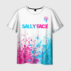 Мужская футболка Sally Face neon gradient style: символ сверху