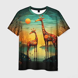 Мужская футболка Жирафы в стиле фолк-арт