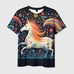 Мужская футболка Радужная лошадка в стиле фолк-арт