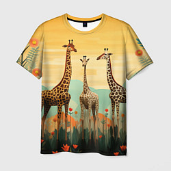Мужская футболка Три жирафа в стиле фолк-арт