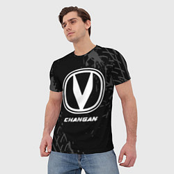 Футболка мужская Changan speed на темном фоне со следами шин, цвет: 3D-принт — фото 2