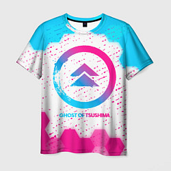 Мужская футболка Ghost of Tsushima neon gradient style
