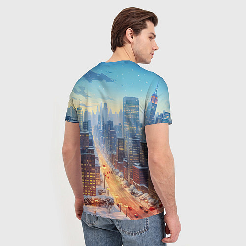 Мужская футболка Новогодний снежный город / 3D-принт – фото 4