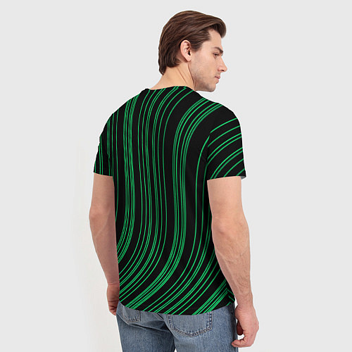 Мужская футболка Абстракция зелёные линии на чёрном / 3D-принт – фото 4