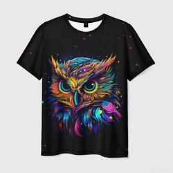 Мужская футболка Разноцветная цифровая сова - нейросеть