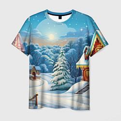 Мужская футболка Зимний домик и елка
